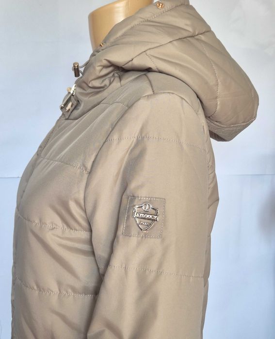JAYLOUCY płaszcz,parka, kaptur z natural, jenotem złote zamki M