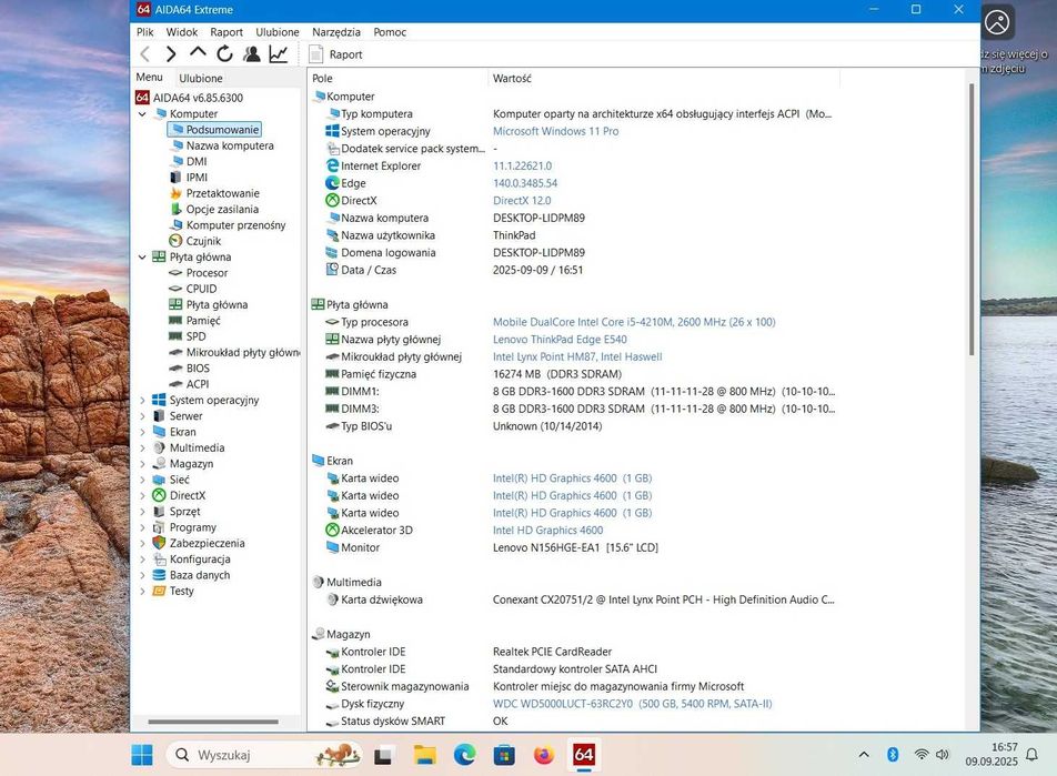 Pamięć 16GB zestaw dwóch kości po 8GB DDR3 1600MHz do laptopa