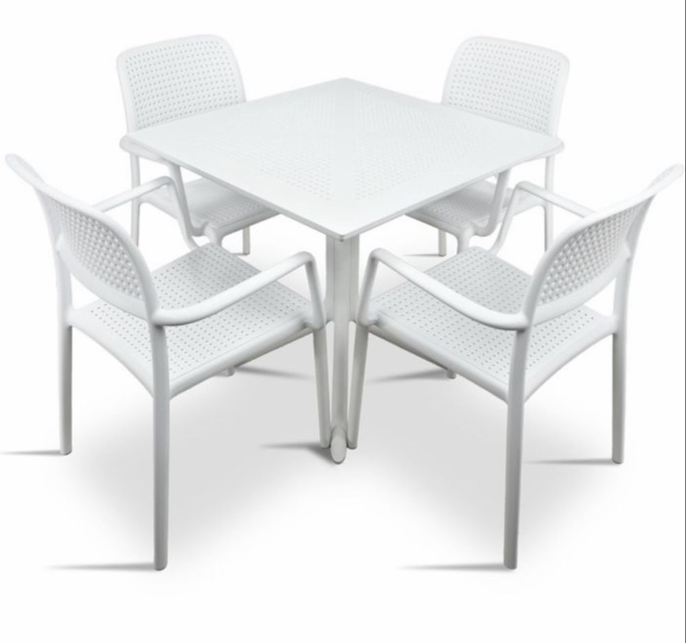 Meble ogrodowe Stół CLIP 70 bianco biały + 4 krzesła Bora nardi