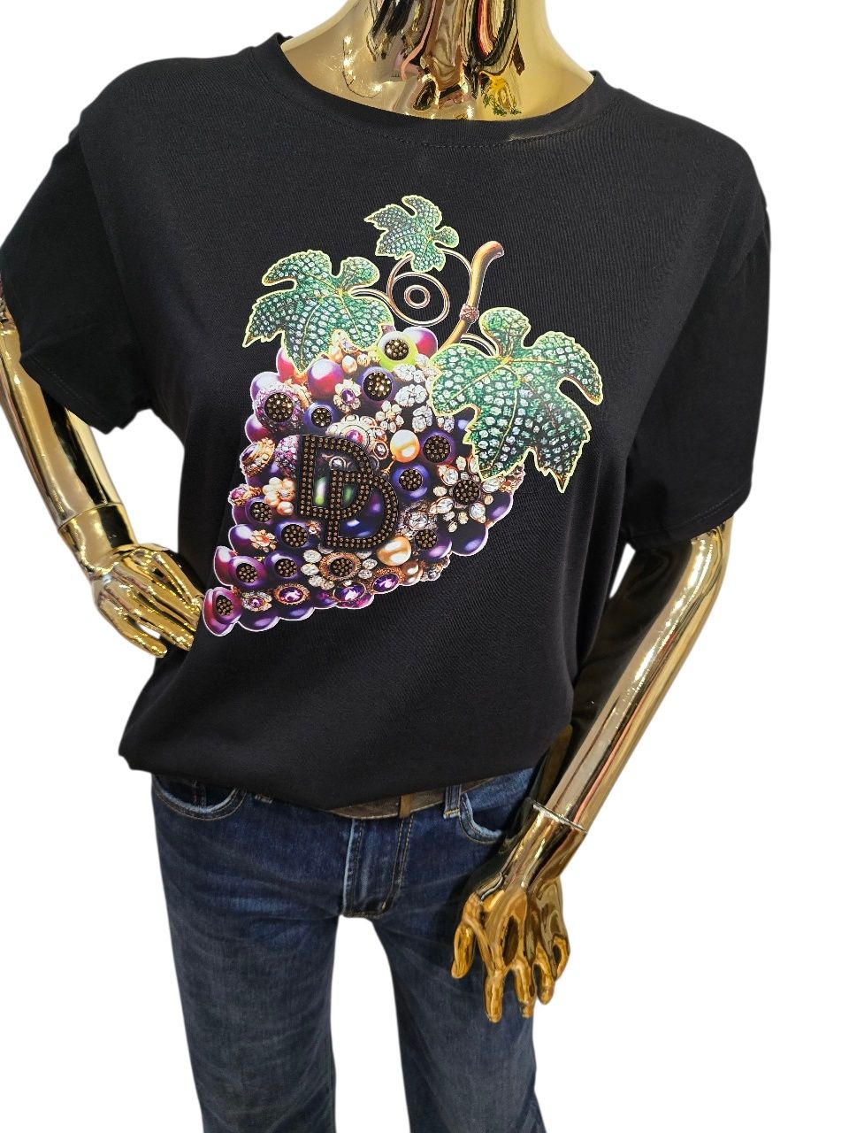 T-shirt damski bawełniany WINOGRONO czarny rozmiar uniwersalny My Luxe
