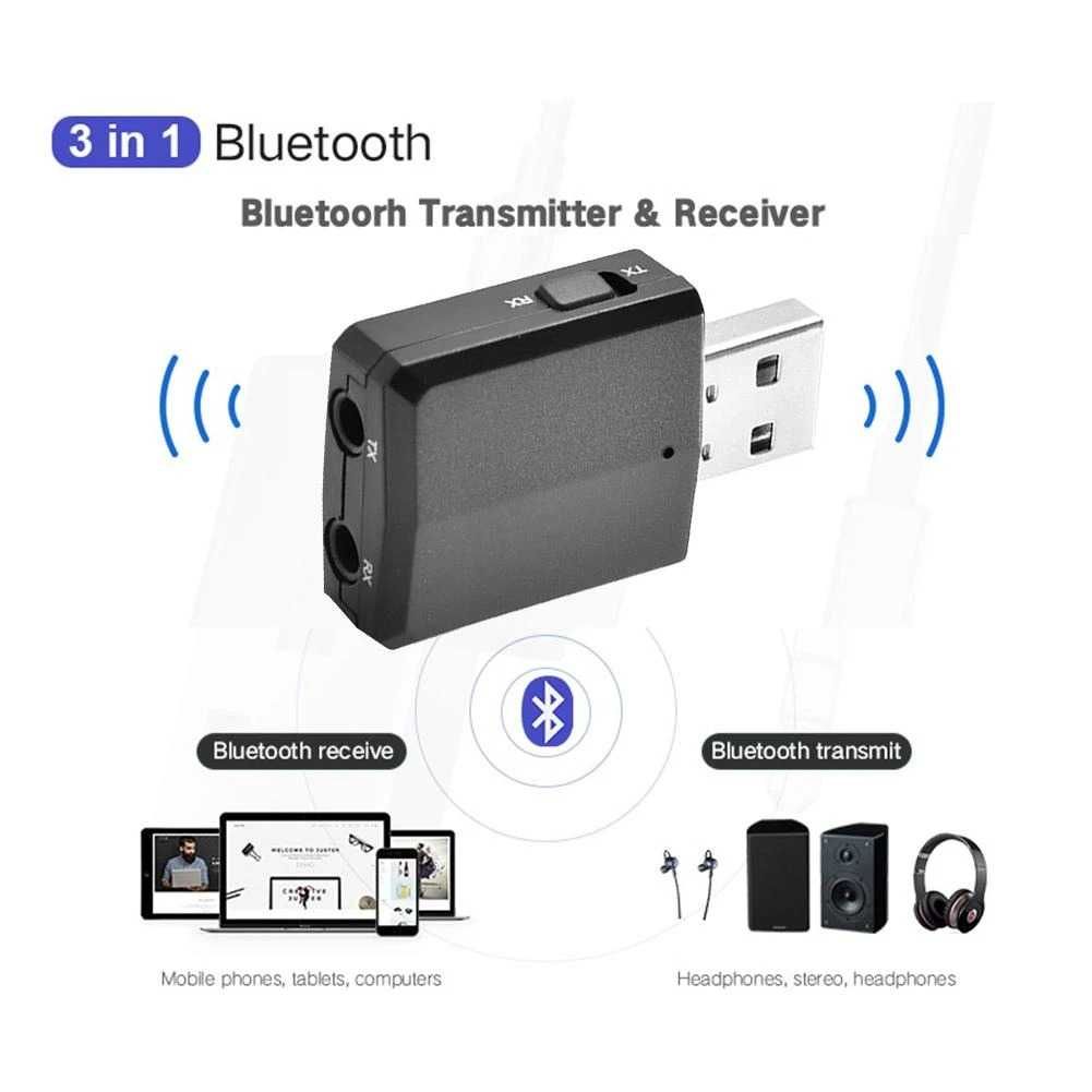 Placa Som 3 em 1 Receptor Transmissor Áudio Bluetooth 5.0 USB Jack 3.5