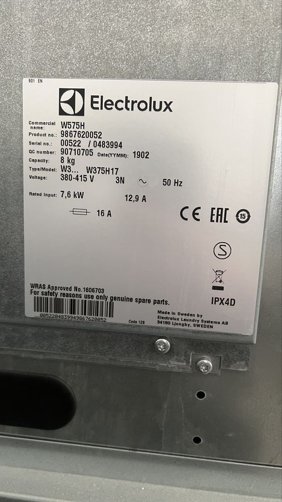 Pralka przemyslowa Electrolux W575H.   8kg