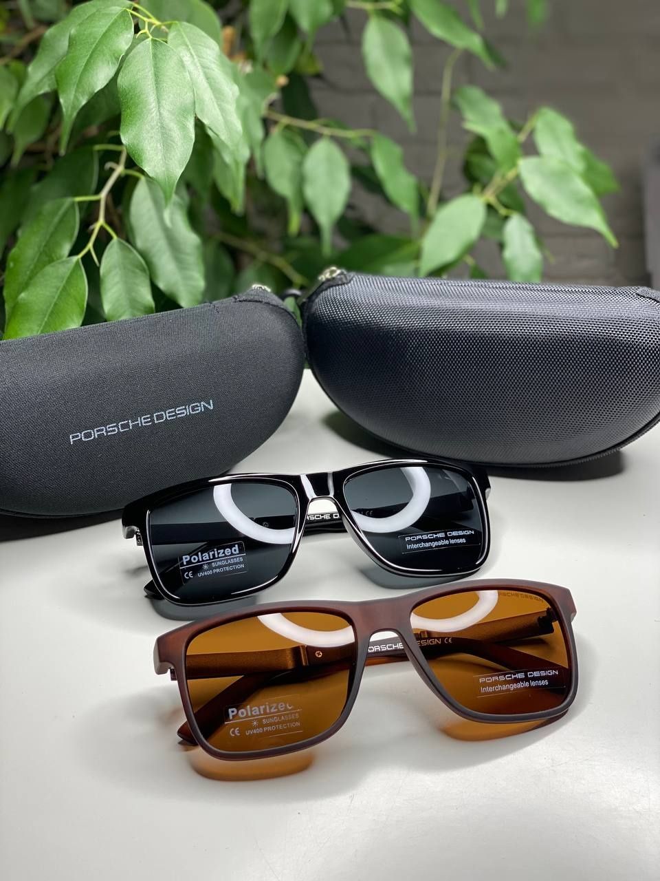 Солнцезащитные очки Porsche черные глянцевые с поляризацией Polarized