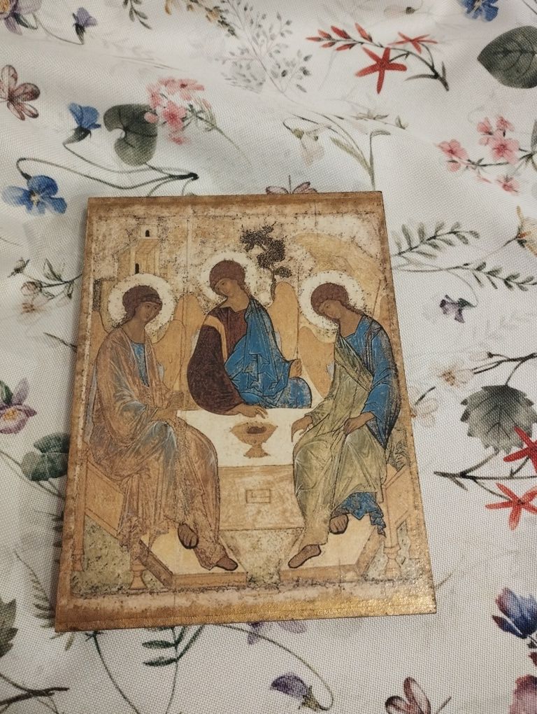 Ikona Trójcy Świętej na drewnie deska handmade