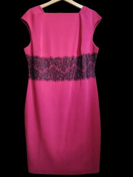 AVON różowa koktajlowa sukienka z koronkowym pasem 48/50