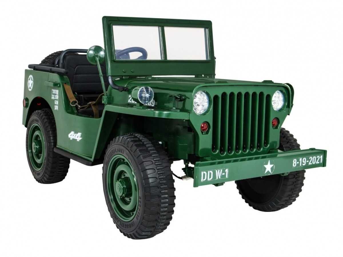 Auto na akumulator Jeep Willys Retro Wojskowy 24V 4x4 Zielony 3 dzieci