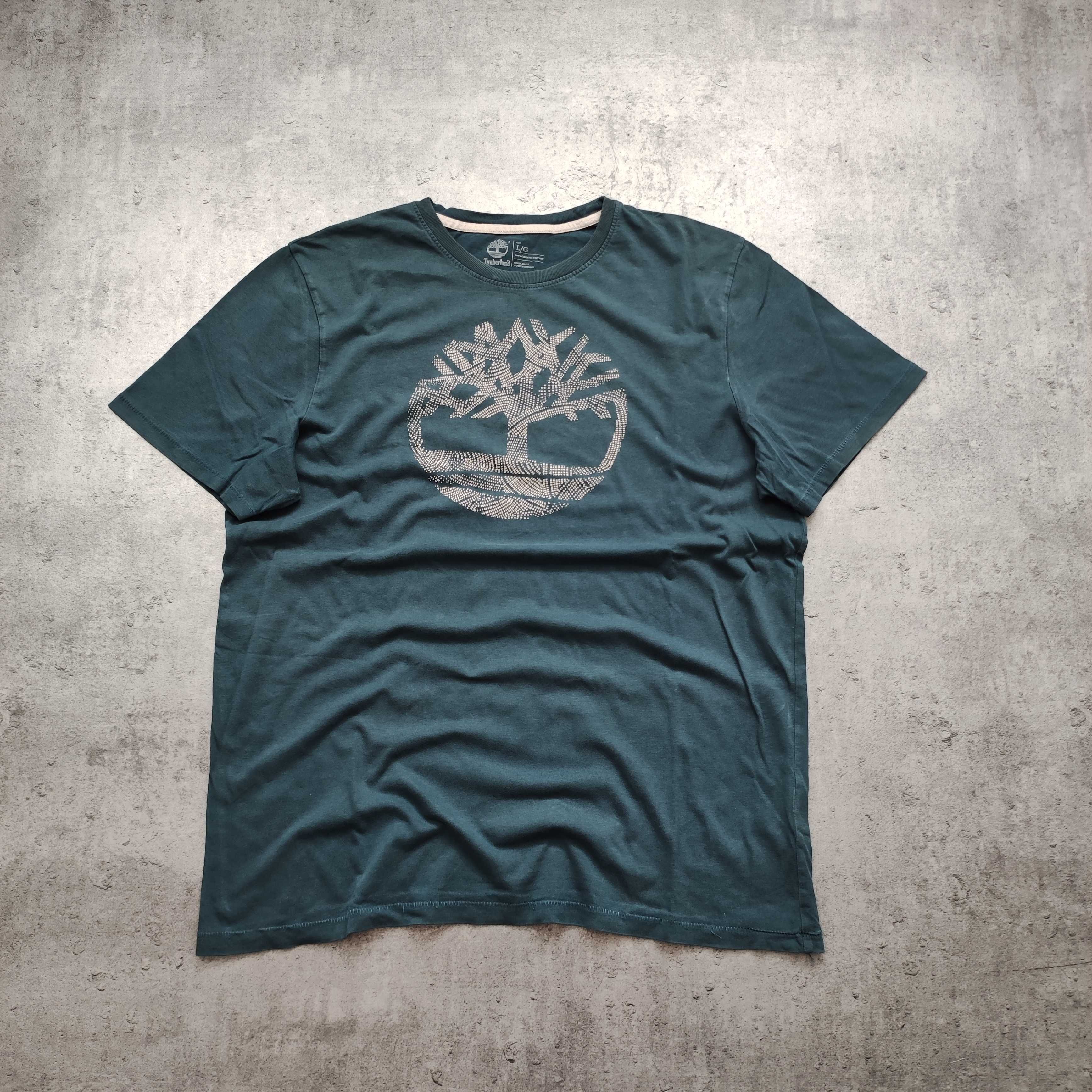 MĘSKA Koszulka Bawełna PREMIUM Duże Logo Timberland Zielona Trekking