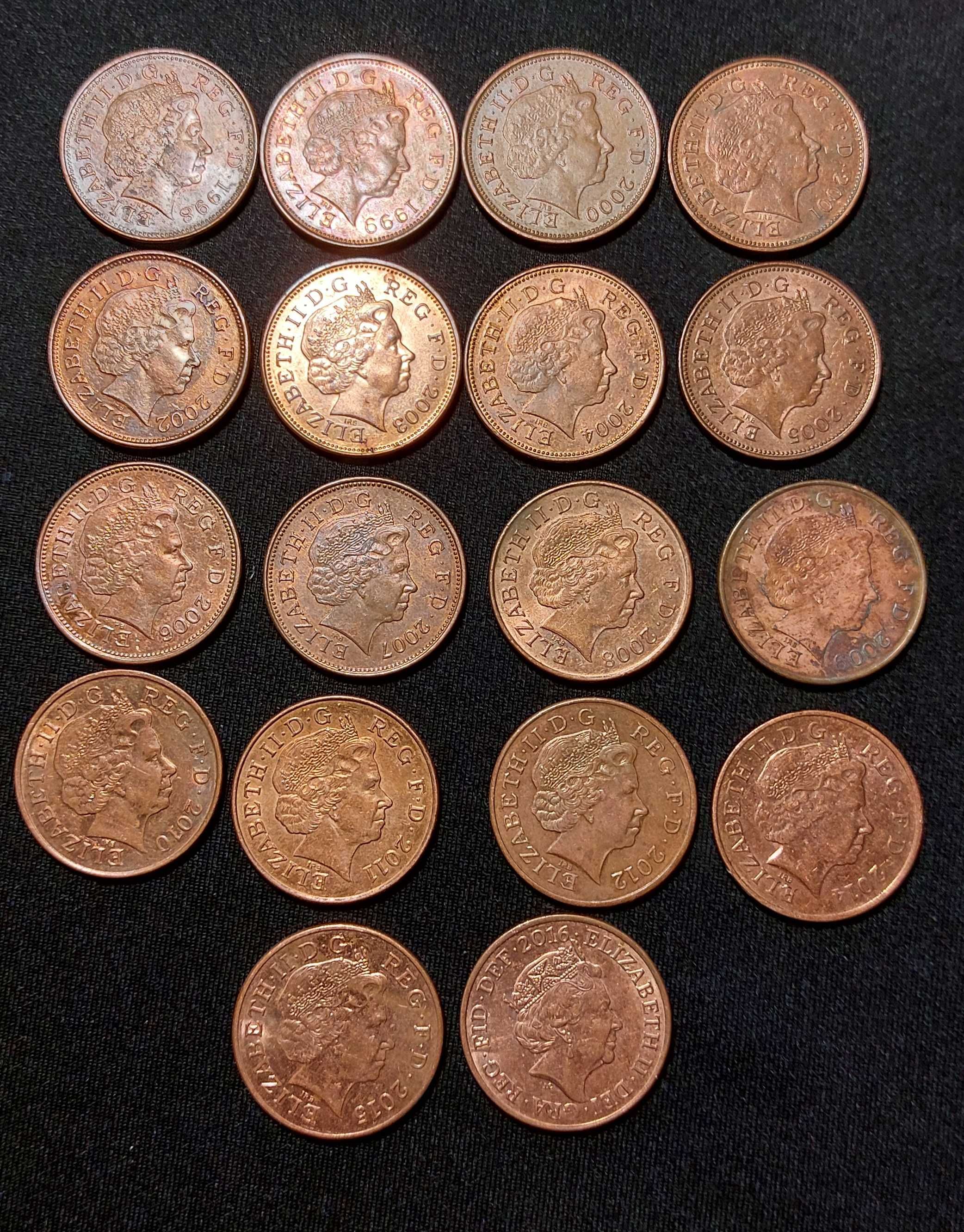Монеты иностранные. Великобритания / Англия, 2 пенса, 18 штук