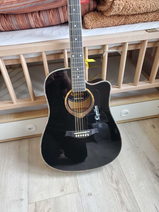 Дредноут акустична чорна глянцева гітара на металевих струнах нова