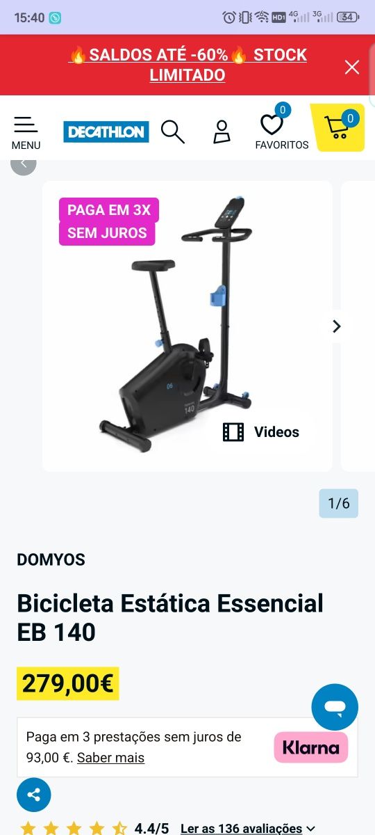Bicicleta estática Domyos Essencial EB 140 como nova