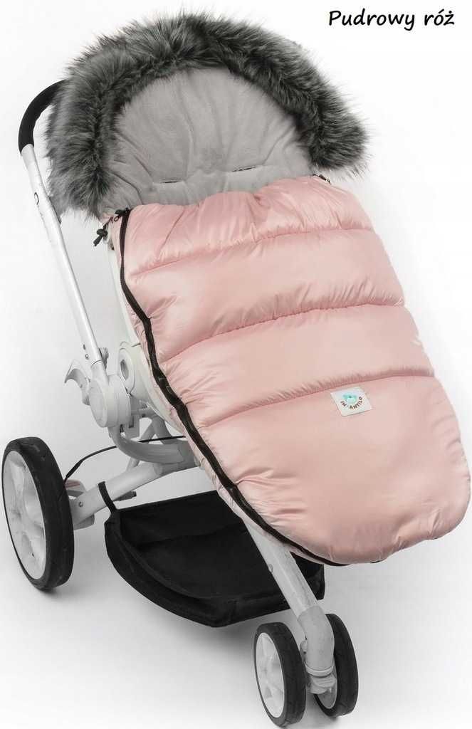Nowy Śpiworek do wózka i na sanki FLUFFY FUTERKO Pudrowy Róż