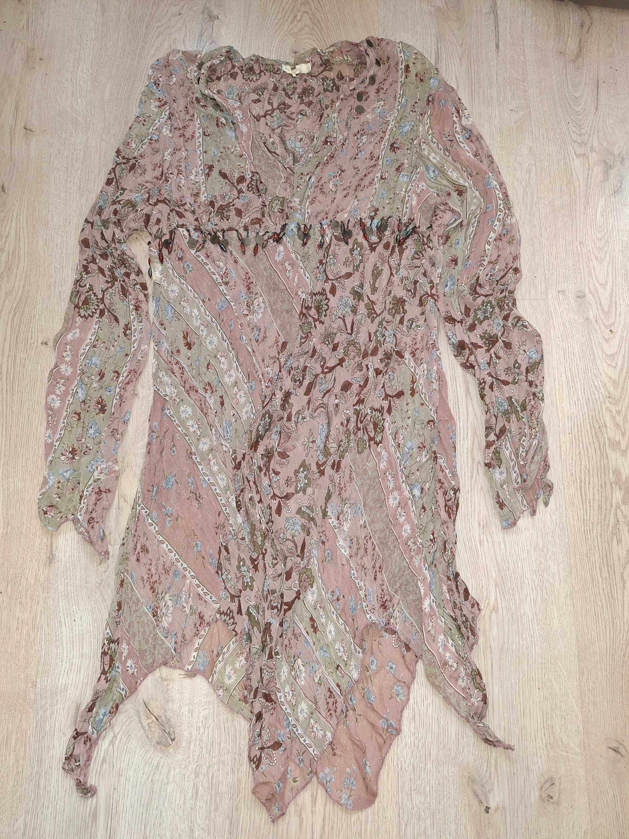 Bluzka tunika boho indyjska z żorżety z koralikami