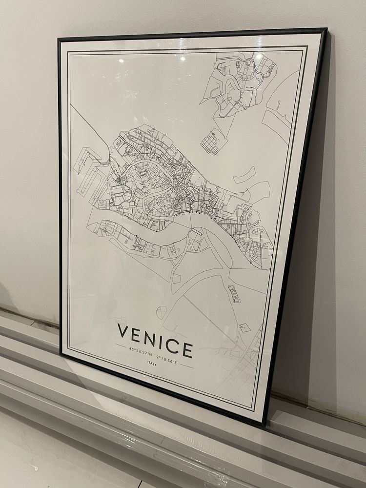 Plakat 50x70 desenio mapa Venezia czarno biały