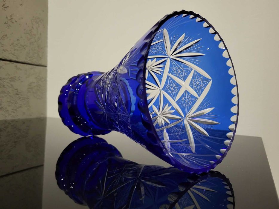 Wazon kryształ kobalt piękny retro prezent kryształowy niebieski 25cm