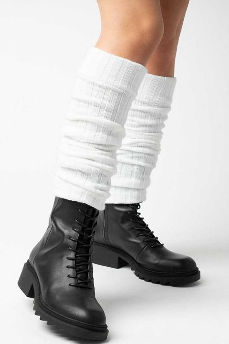 Гетри білі вище коліна в'язані теплі