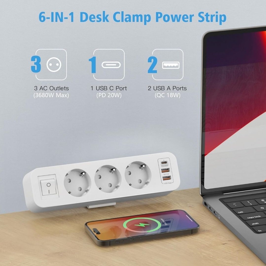 SUDEERY Listwa Gniazdo stołowe z 2 USB i 1 typu C