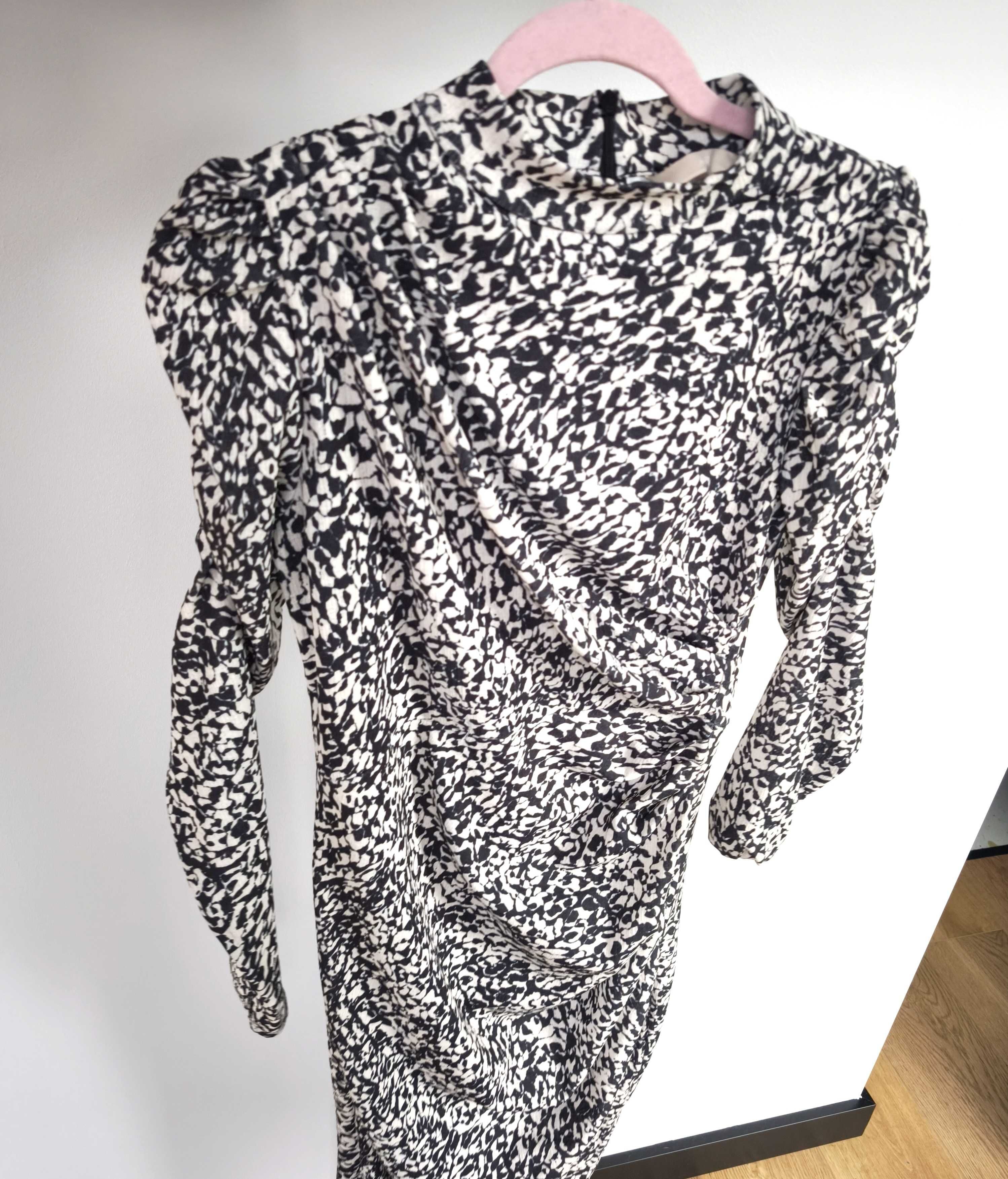 H&M wzorzysta sukienka midi kopertowa marszczona drapowana S