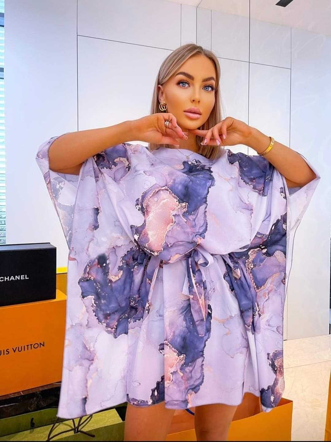 Marmurek - Sukienka KIMONO Tunika  WŁOSKA M-XXL UNI pomarańcz