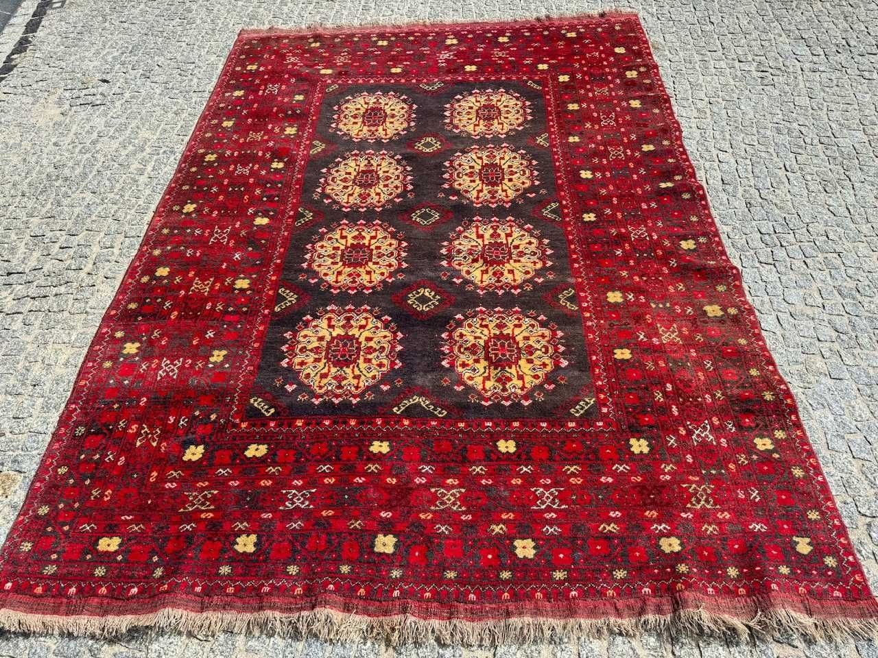 Vintage wełniany r.tkany dywan Afgan wzór Art Deco 300x210 gal. 12 tyś
