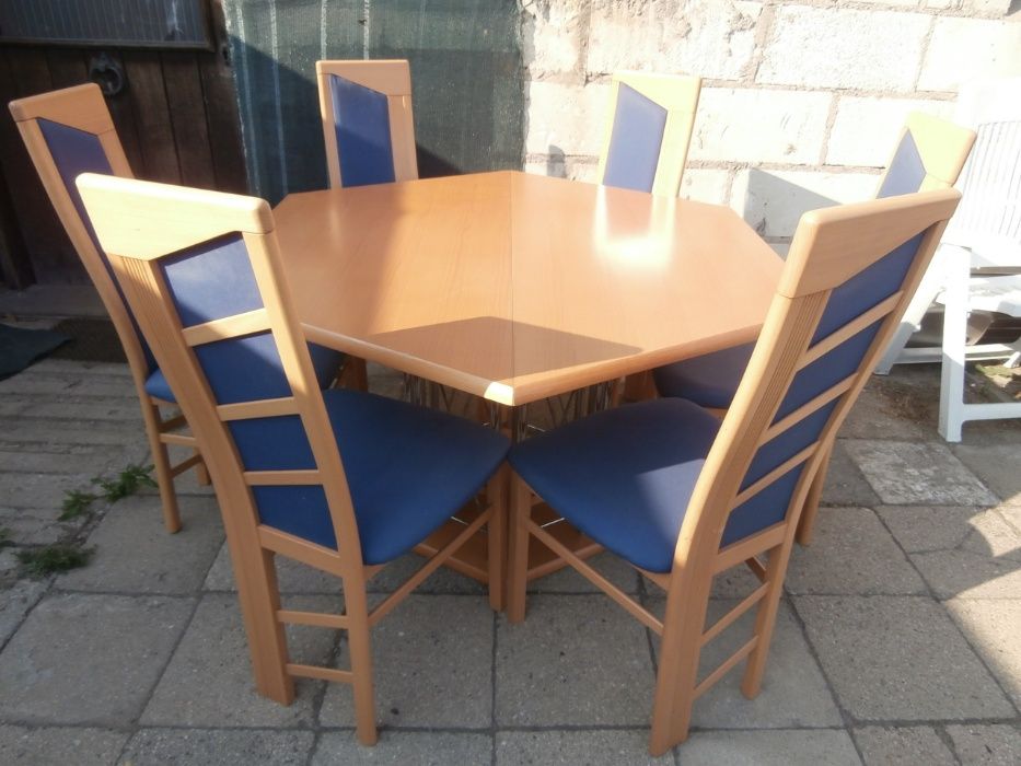 stół sześciokątny + 6 krzeseł