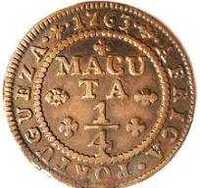 Moeda Angola Portuguesa D. José I- 1/4 de Macuta-1763- Cobre-GUINE