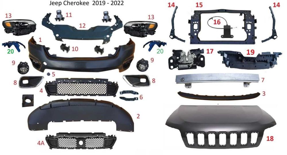 Бампер Капот и др  Jeep Cherokee 2019-2021 в сборе и по частям