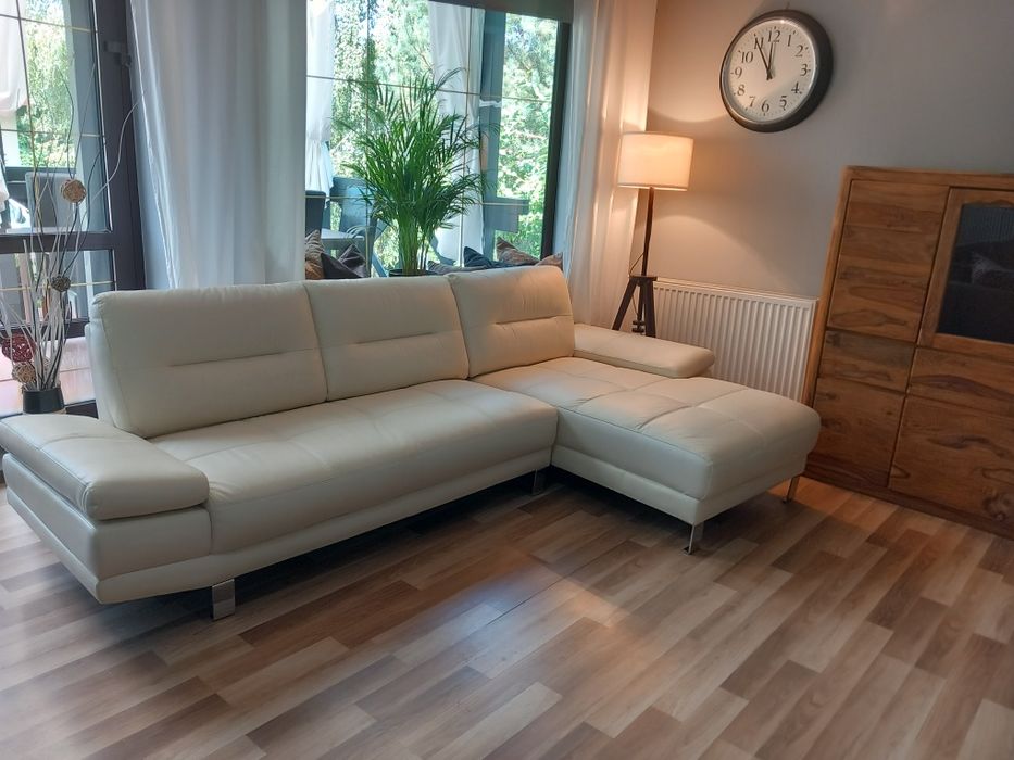 Nowa skórzana naturalna sofa z leżanką Ecru/ beż z Hoffner Niemcy