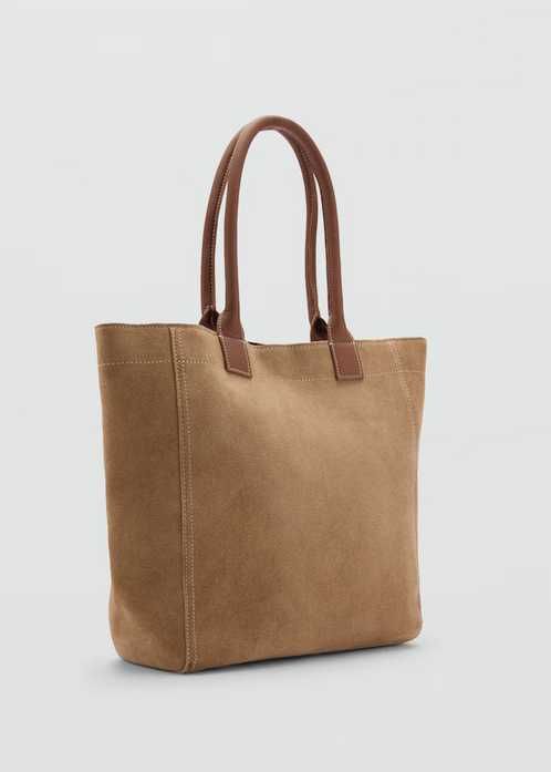 MANGO Torba torebka skórzana shopper brązowa skóra super fajna suwak