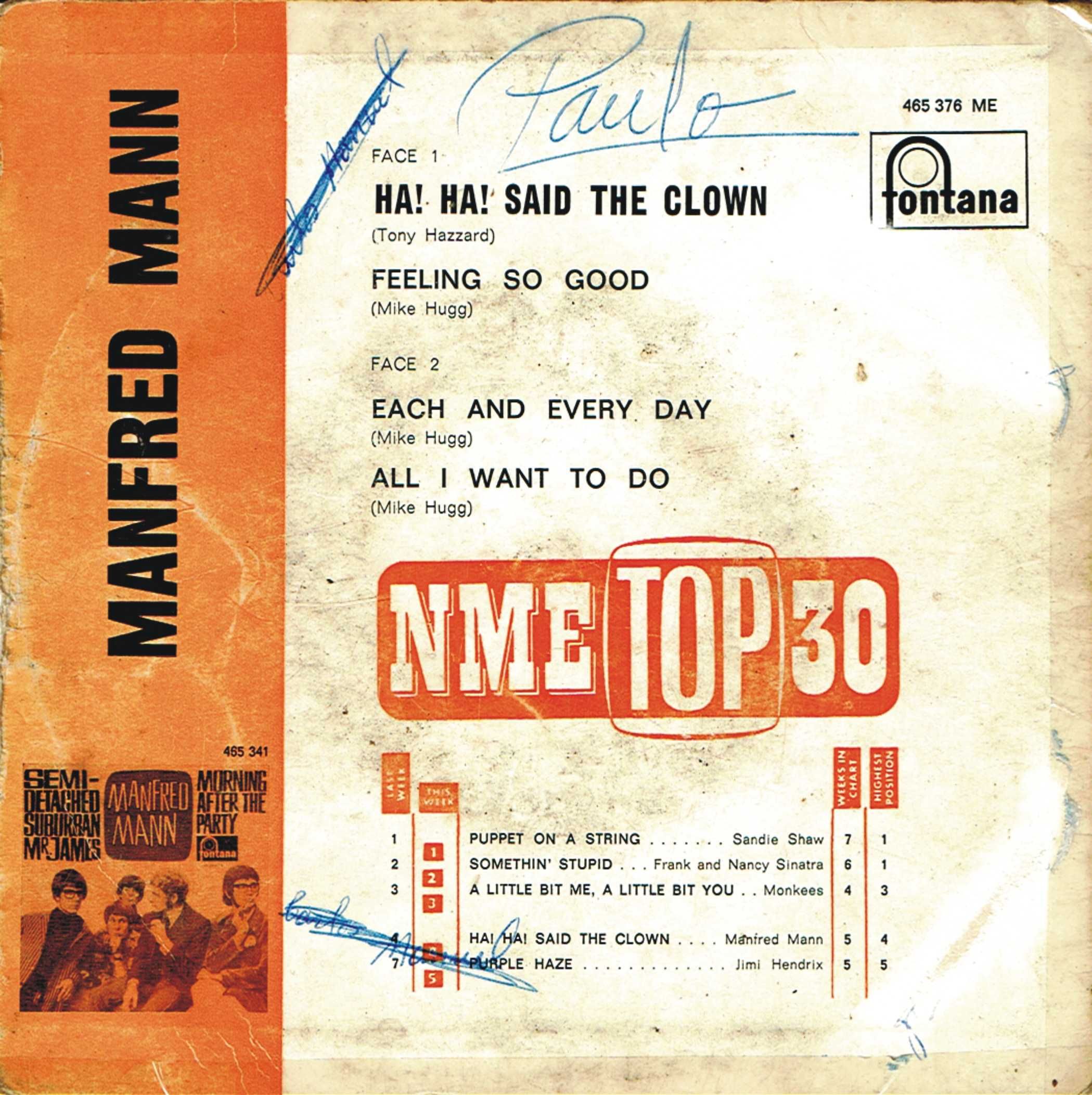 Manfred Mann – Ha! Ha! Said The Clown - 1967 - Portugal
