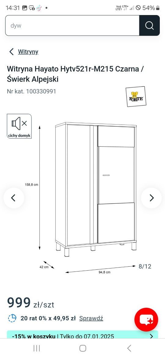Elegancka Witryna Loft/szafka + półka na ścianę