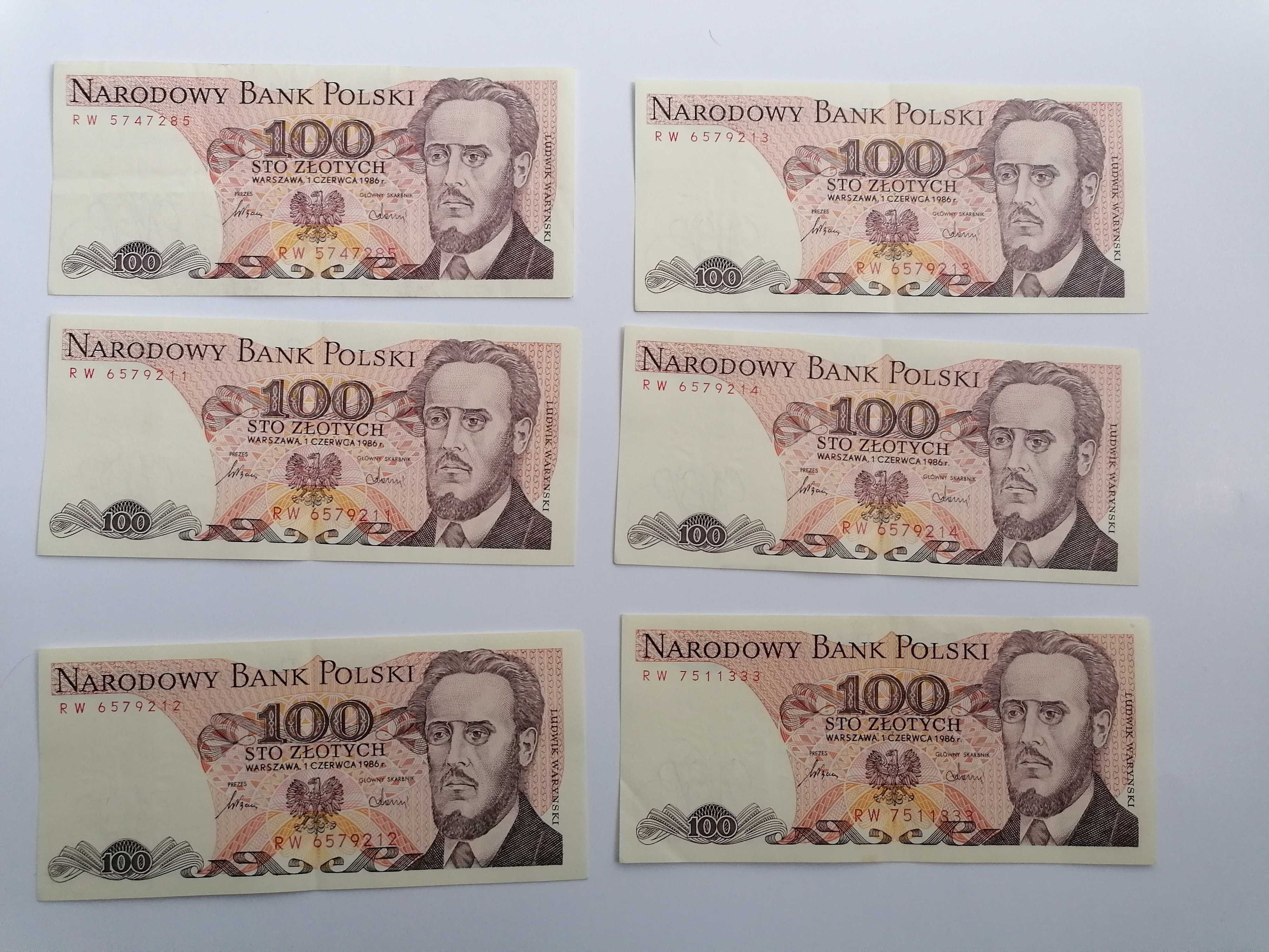 Banknoty PRL 100 zł 1986 kolejne numery