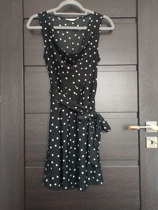 WYMIANA Rozm 36 sukienka w groszki elegancka bez rękawów z paskiem dek