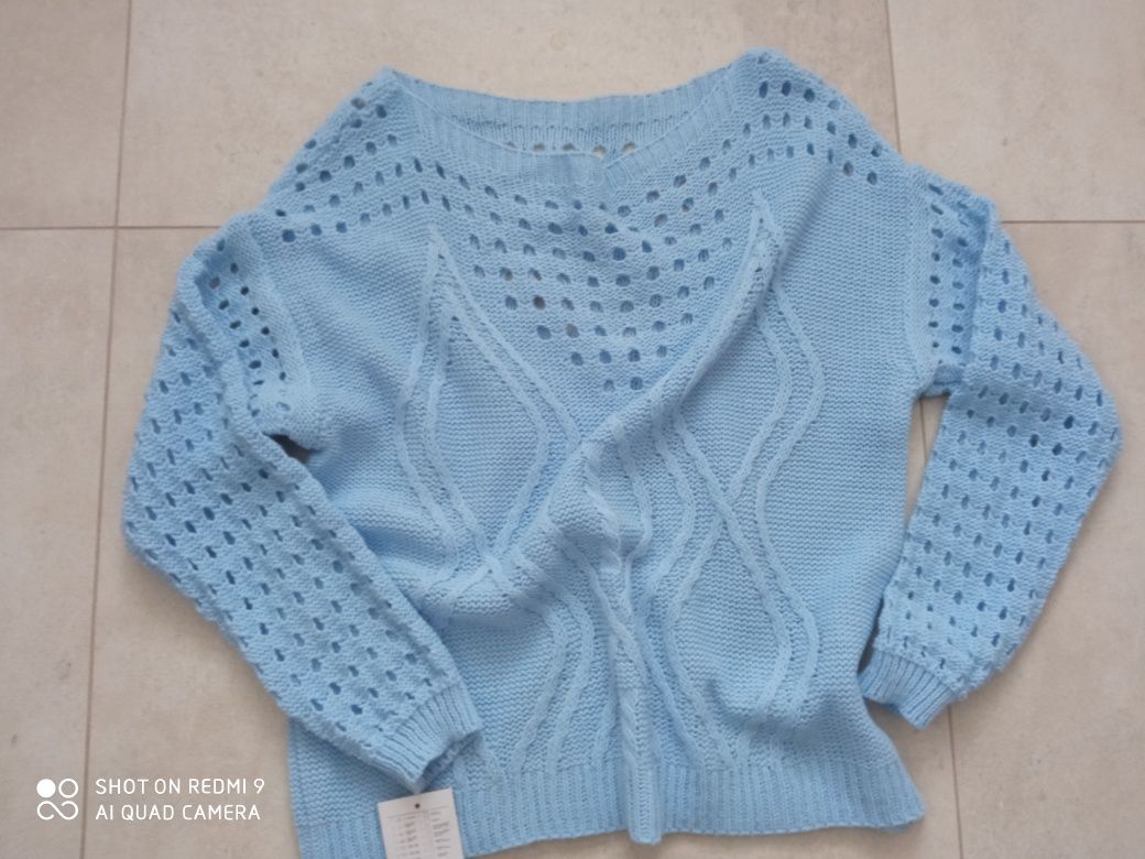 Sweterek sweter ażurowy błękitny uni