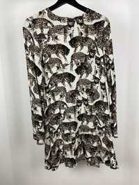 Sukienka H&M koty M/38 koszulowa midi wzór 100% wiskoza falbana