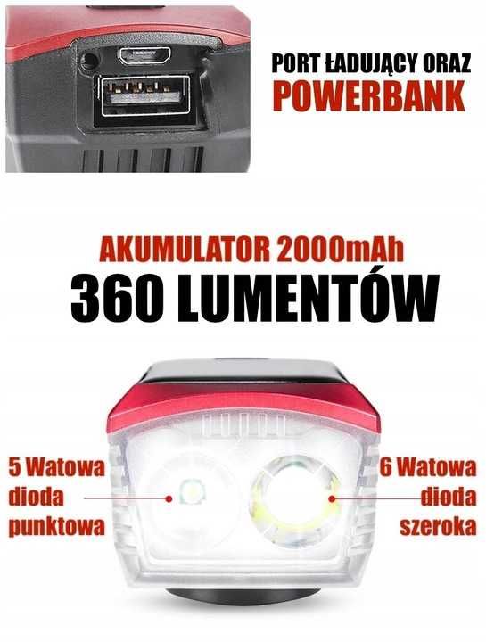 Lampka Rowerowa Led Solarna Powerbank USB Klakson