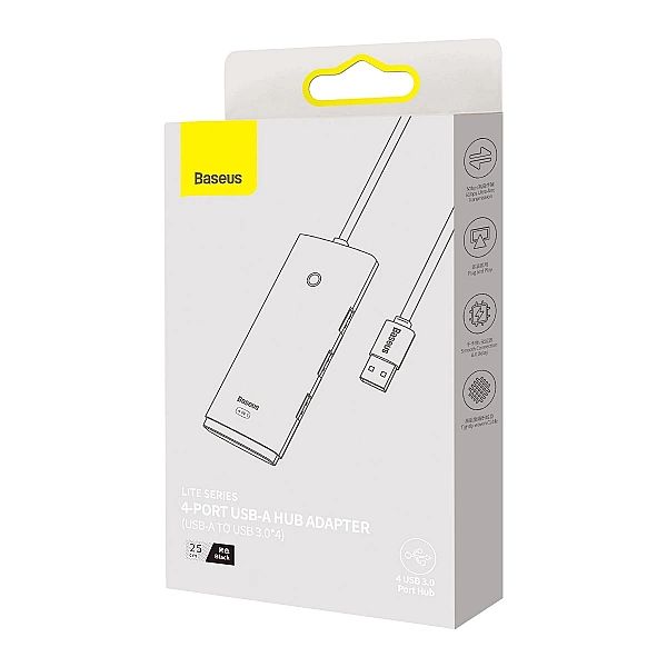 Baseus Lite Series HUB 4-Portowy (USB-A do 4xUSB-A 3.0) 0.25m czarny (