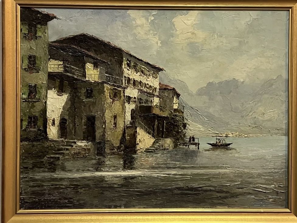 Старинная картина Швейцарский пейзаж.Холст.Масло.