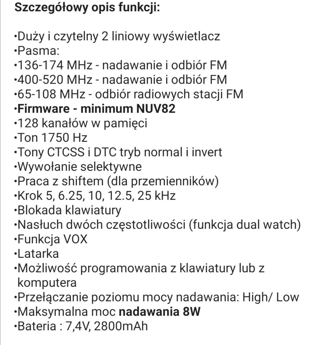 Radiotelefon Baofeng UV-82 HT 8W 1 sztuka