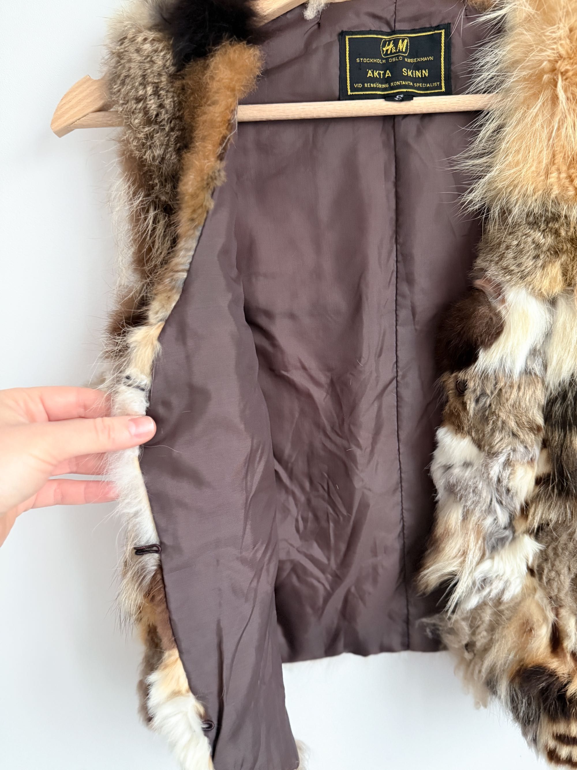 Futrzana kamizelka vintage H&M brązowa beżowa 100% futro naturalne 36