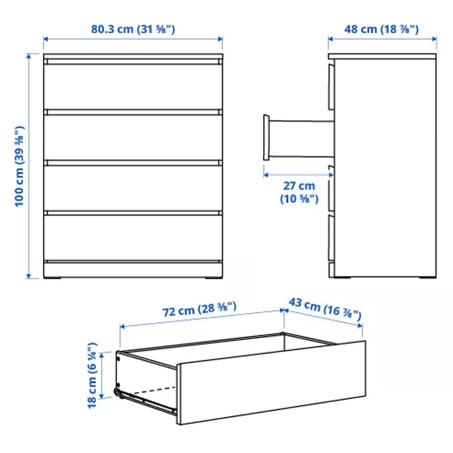 Cómoda Malm 4 gavetas Ikea