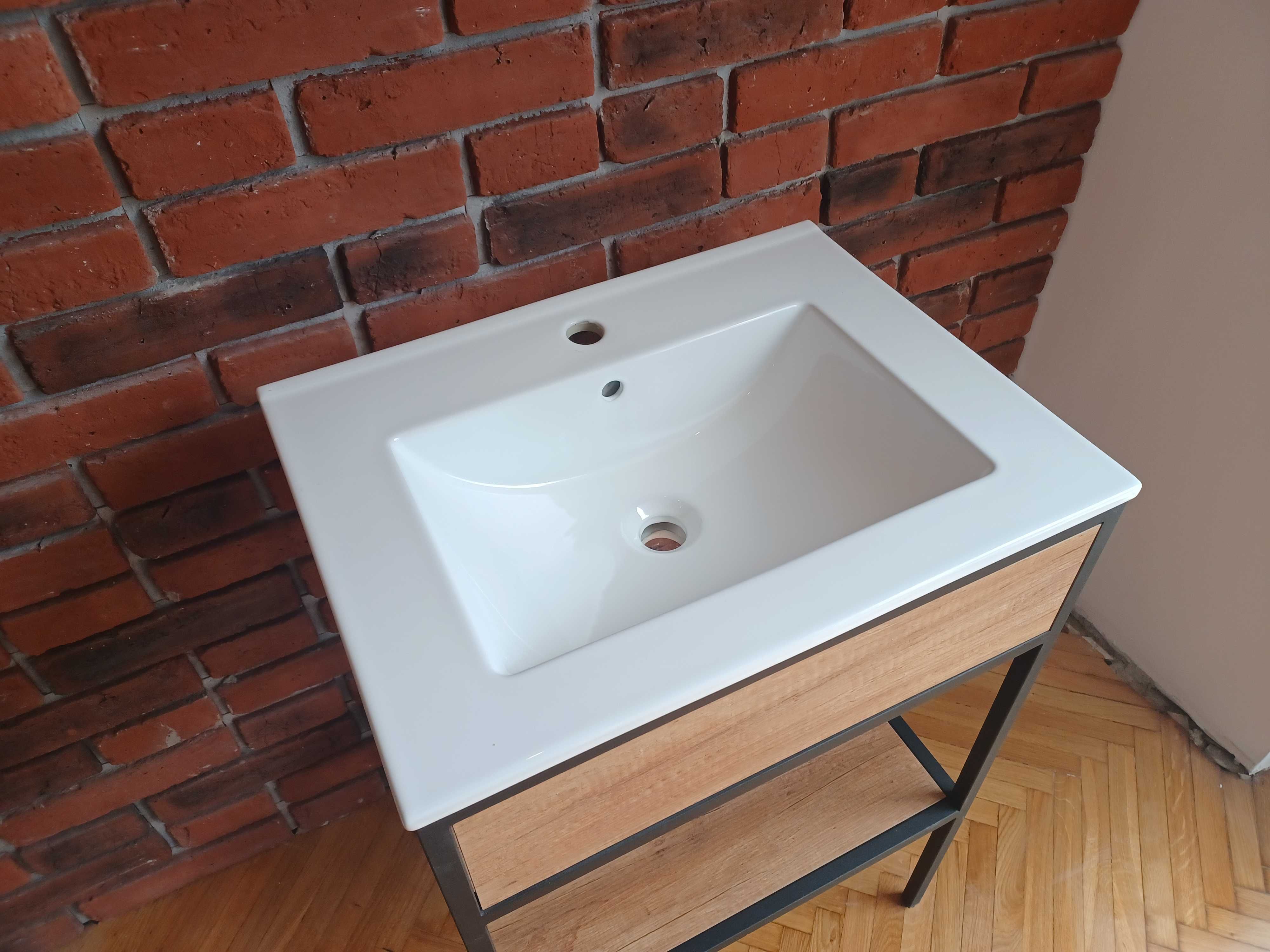 Zestaw mebli łazienkowych szafka + umywalka 60cm loft czarny dąb -nowy