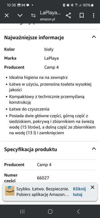 Toaleta turystyczna przenośna kempingowa La Playa NOWA