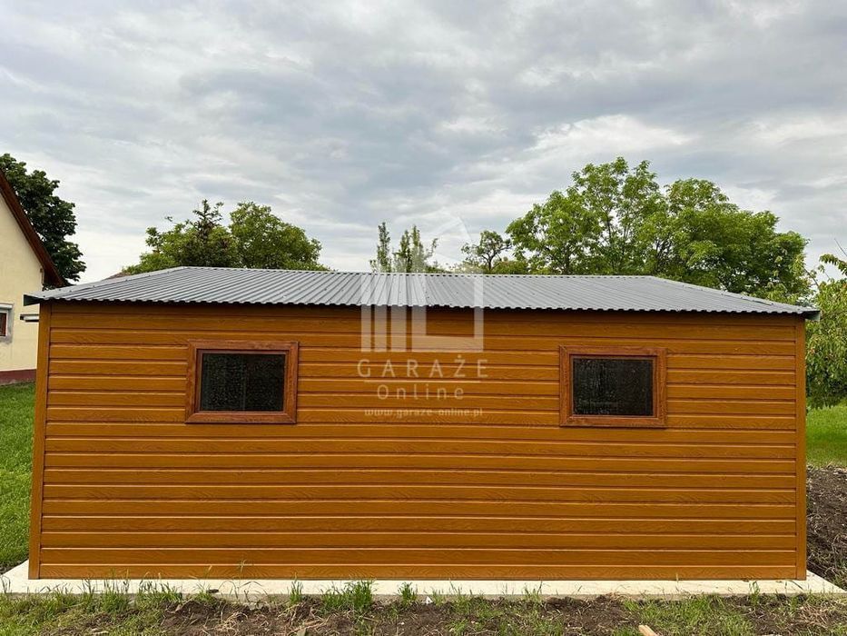 GARAŻ BLASZANY 6x6 dwuspad 2x Brama drzwi 2x okno drewnopodobny ID203