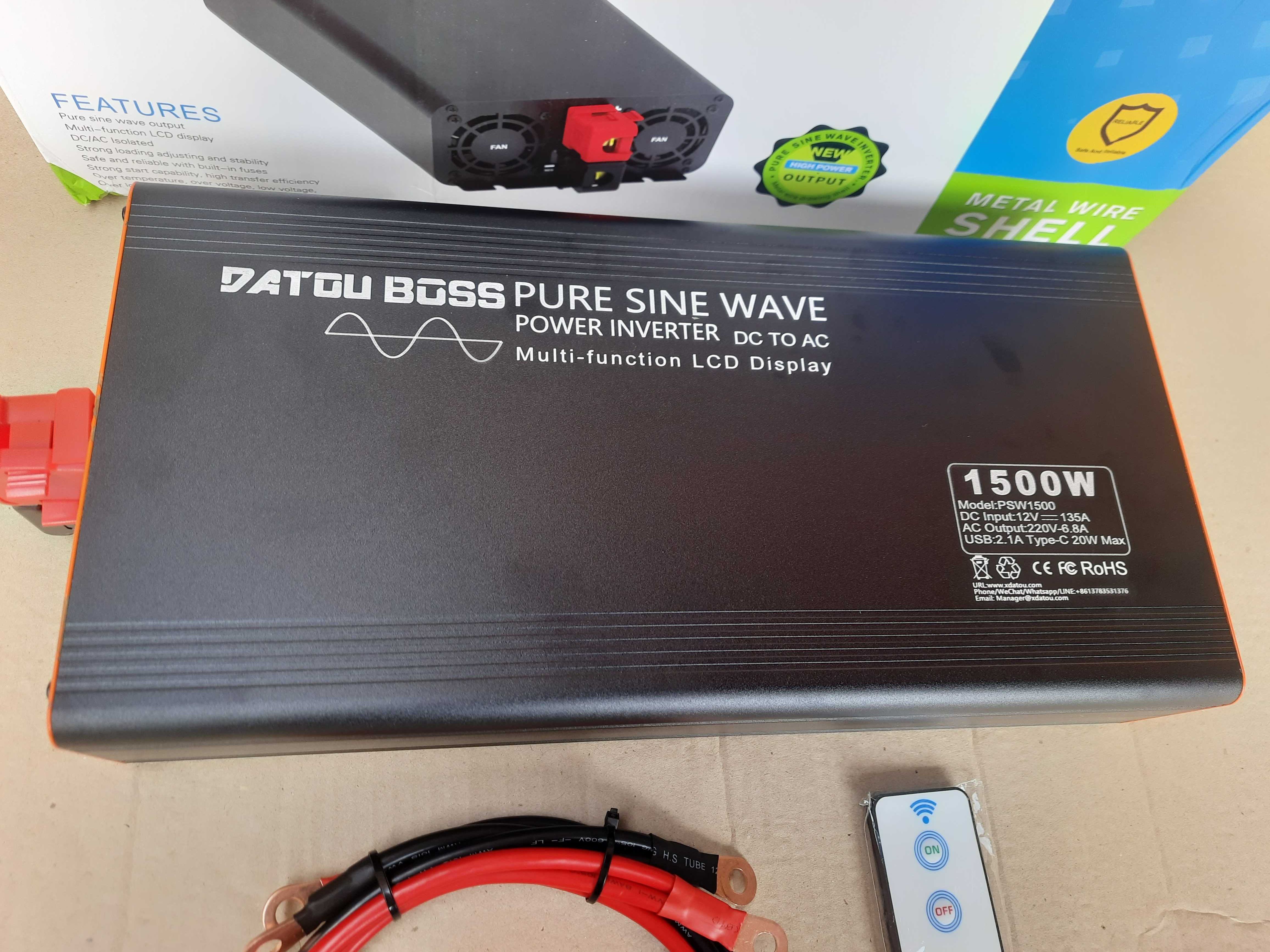 Інвертор DATOUBOSS 12V-220V 1500W, peak 3000W, Чистий синус