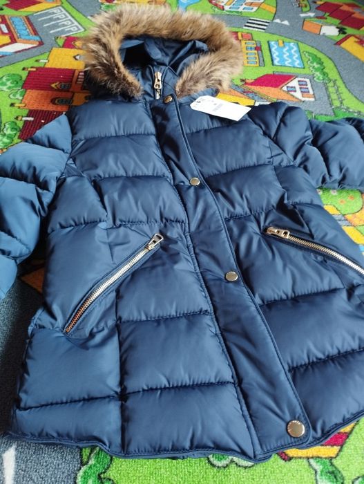 Kurtka zimowa ocieplana dziewczęca granatowa r. 128/152