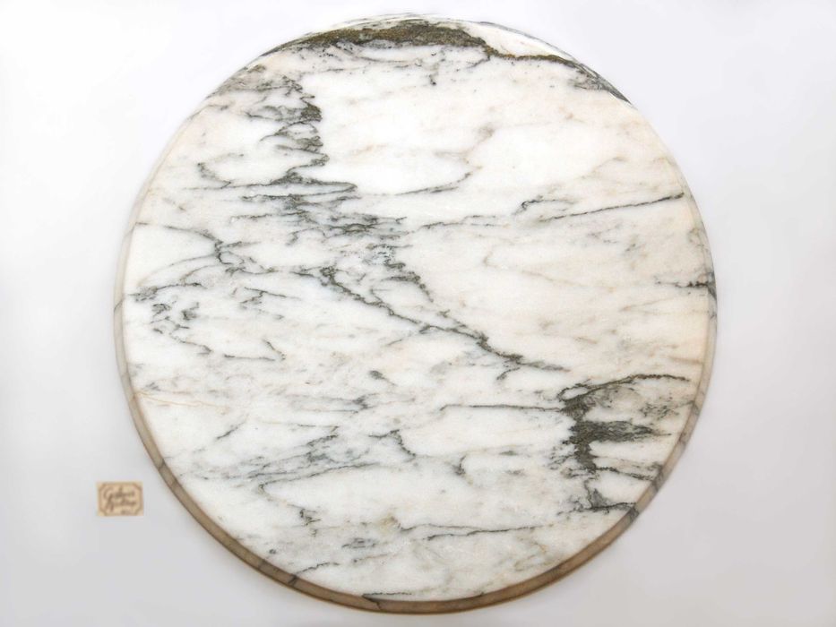 Blat marmurowy okrągły do stolika kawowego 60 cm vintage biało-szary