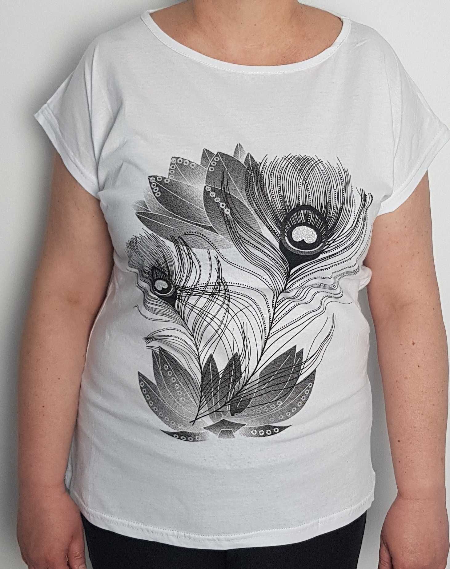 Biała bluzka w pióra Plus Size  R.XXL  R.3XL   R.4XL