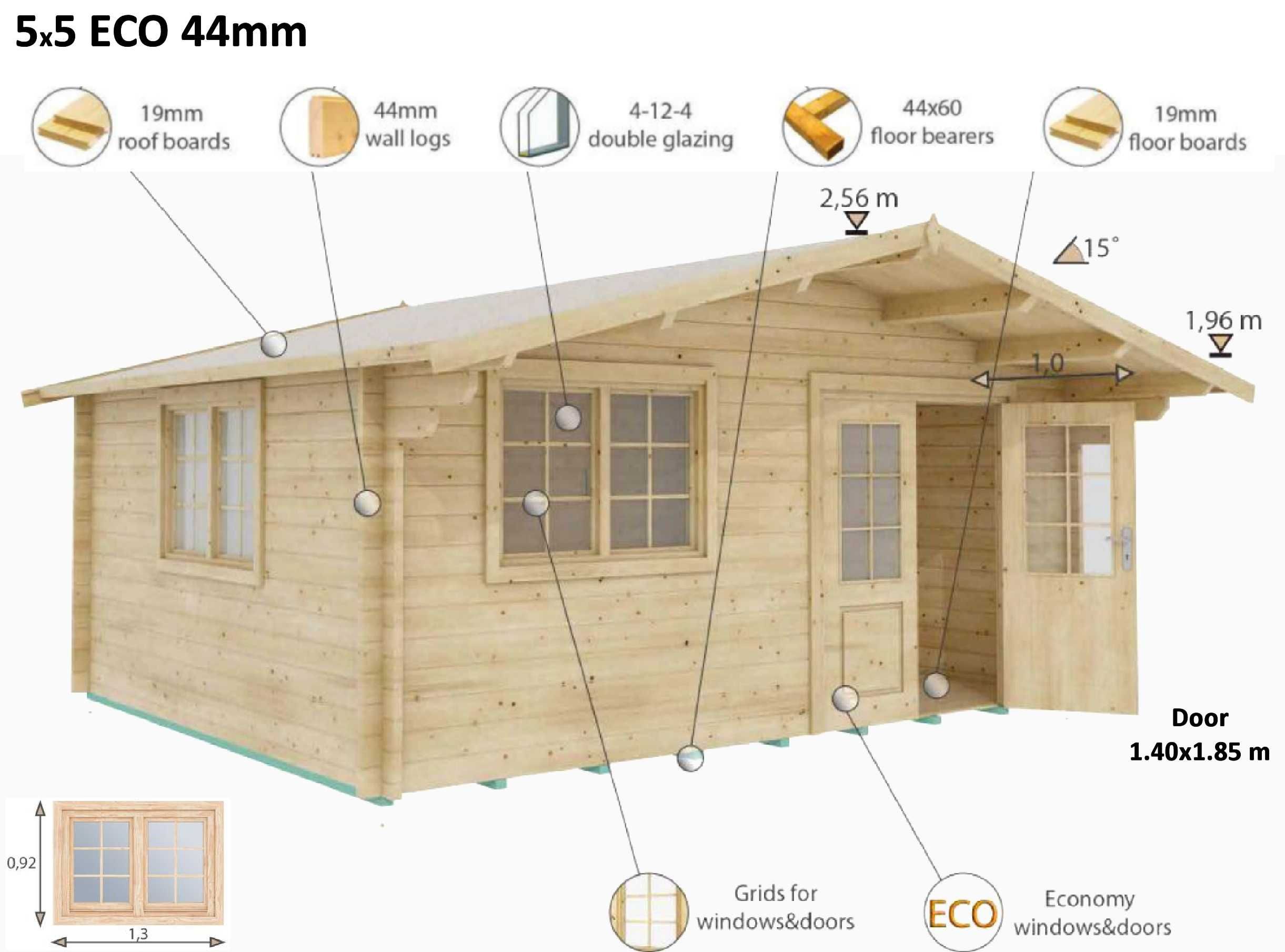 Casa de Madeira 5x5m 44mm área coberta 32m² - KIT Tiny House