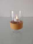 Porta-velas em vidro com tira de couro natural
