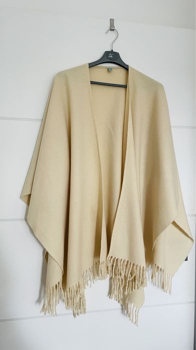 Laura Ashley ponczo poncho 100% wełna ecru jasny beż wiosna